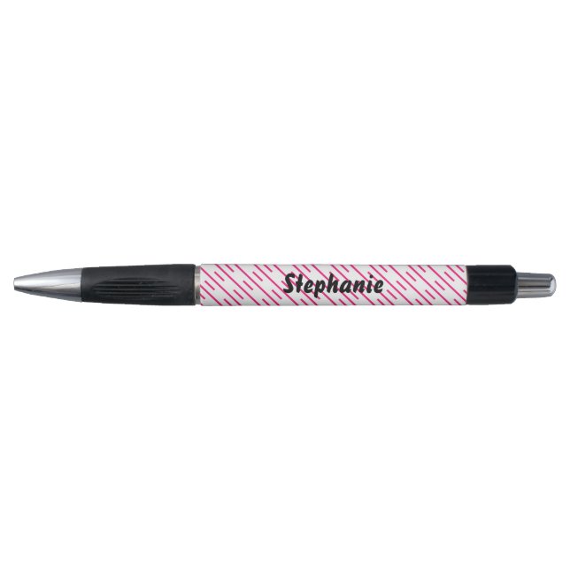 Stylo Pink White Stripes Art Personnalisé Nom Cute Cadea (Devant)