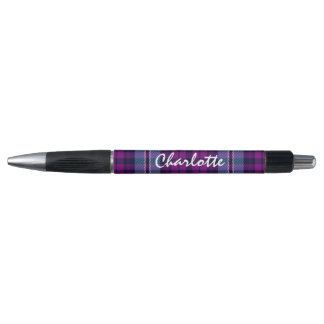 Stylo Plaid personnalisé violet bleu écossais Tartan