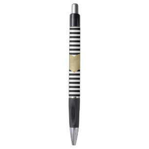 Stylo Rayures noires et blanches avec le coeur d'or