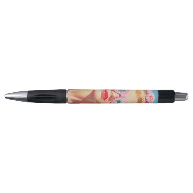 Stylo Retro Beach Girl avec lunettes de soleil florales (Devant)