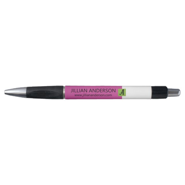 Stylo Rose bloc de couleur noir Monogramme Nom Moderne (Devant)