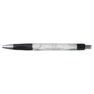 Stylo Rose en marbre gris Parties scintillant or Monogra