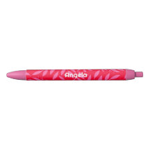 Stylo rose et rouge feuillage encre noire