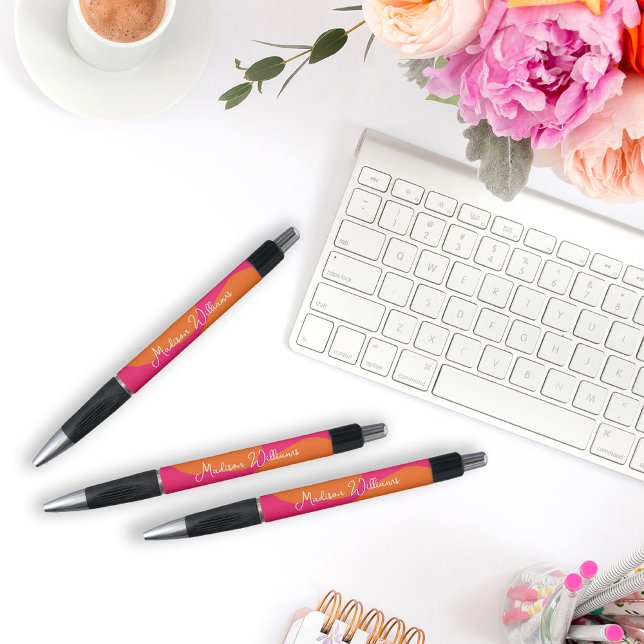 Stylo Rose vif et orange abstrait vibrant (Cool pens to personalize with your name.)