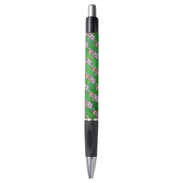 Stylo Saint Bernard mignonne à Santa Chapeau sur Vert (Devant (Vertical))
