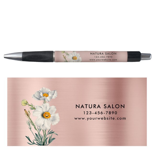 Stylo Salon aux Fleurs Blanches Business Promotionnels R (White Flower Salon Business Promotional Rose Gold Pen)