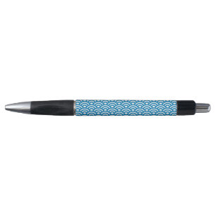 Stylo Seigaiha, Vagues, Japonais, Bleu et Blanc