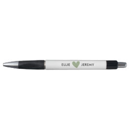 Stylo Simple Mariage de coeur vert Sage blanc
