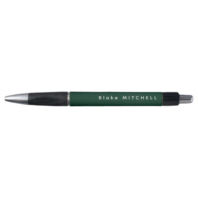 Stylo Simple Monogramme Nom Moderne Vert Foncé (Devant)