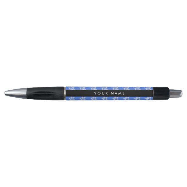 Stylo Snowflakes blanc, Bleu, Votre nom, Personnaliser (Devant)