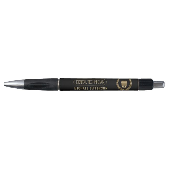Stylo Technicien dentaire - dent - noir et or (Devant)