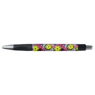 Stylo Texte personnalisé boules de pickleball jaune rose