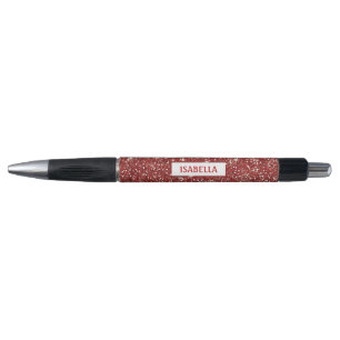 Stylo Texture de Faux Paillettes Rouges avec Nom Personn