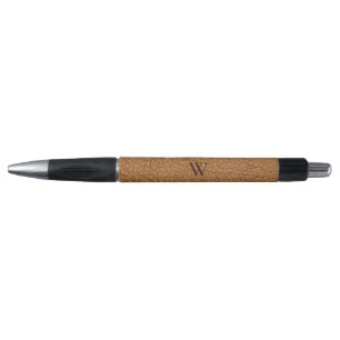Stylo Texture en cuir Brown Nom monogramme