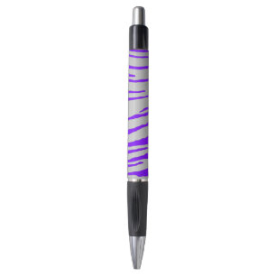 Stylo Tigre argenté rayures pourpres