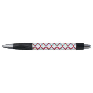 Stylo Trellis blanc et rouge, treillis, Quatrefoil
