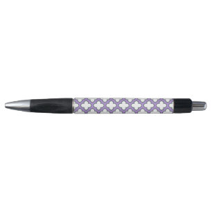 Stylo Trellis blanc et violet, treillis, Quatrefoil
