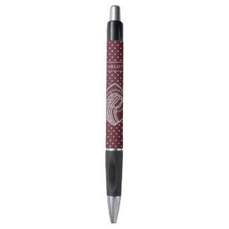 Stylo Vierge Marie bénie en dentelle blanche sur fond bu