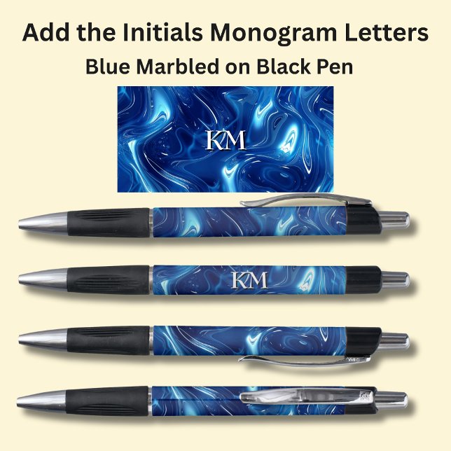 Stylo Vos Initiales Monogramme Bleu Marbré (Créateur téléchargé)