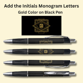 Stylo Vos initiales Monogramme Or Géométrique sur Noir