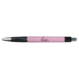 Stylo votre nom en rose et blanc points motif tendance