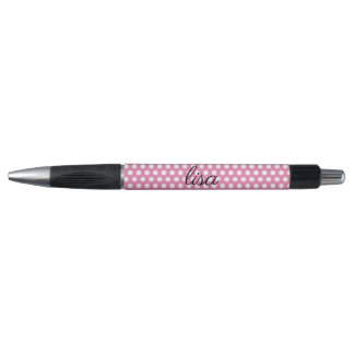 Stylo votre nom en rose et blanc points motif tendance