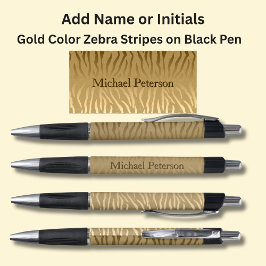 Stylo Votre nom ou vos initiales sur Gold Zebra Stripes