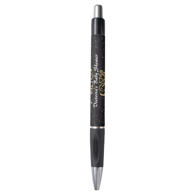 Stylos de Baby shower personnalisés - Noir et Or (Devant (Vertical))