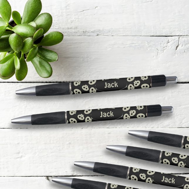 Stylos personnalisés Motif crâne noir (Add your name to these cute skull pattern pens!)