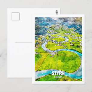 Styrn Norwegen Famous Travel Place Watercolor Postkarte
