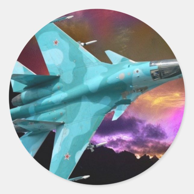 SU-30 RUSSISCHER KAMPFJET RUNDER AUFKLEBER (Vorderseite)