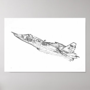 SU sowjetisches Frogfoot Flugzeug Sketch Poster