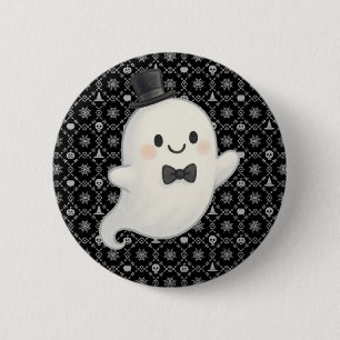 Suave Cartoon Ghost Halloween Button