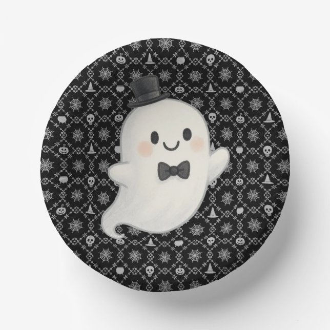 Suave Cartoon Ghost Halloween Pappteller (Vorderseite)