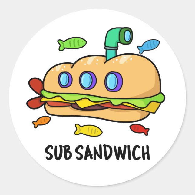Sub Sandwich Funny Food Pub Runder Aufkleber (Vorderseite)