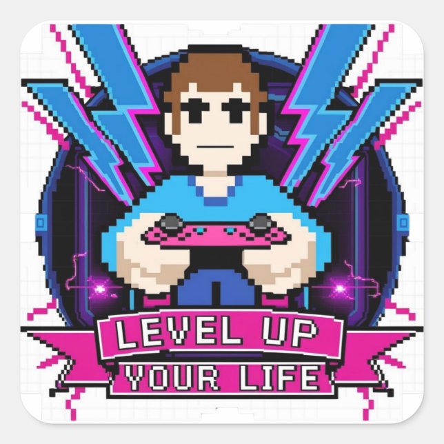 Sube de Nivel Gamer Retro Quadratischer Aufkleber (Vorderseite)
