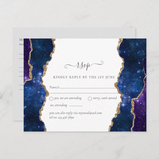 Sublime Agate Blue Gold WEDDING SUITE Postkarte (Vorne/Hinten)