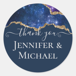 Sublime Agate Blue Gold WEDDING SUITE Runder Aufkleber