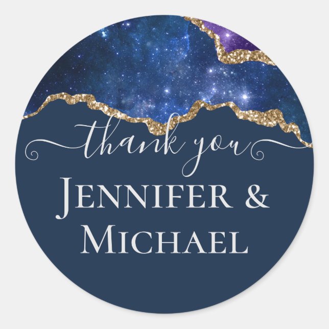 Sublime Agate Blue Gold WEDDING SUITE Runder Aufkleber (Vorderseite)