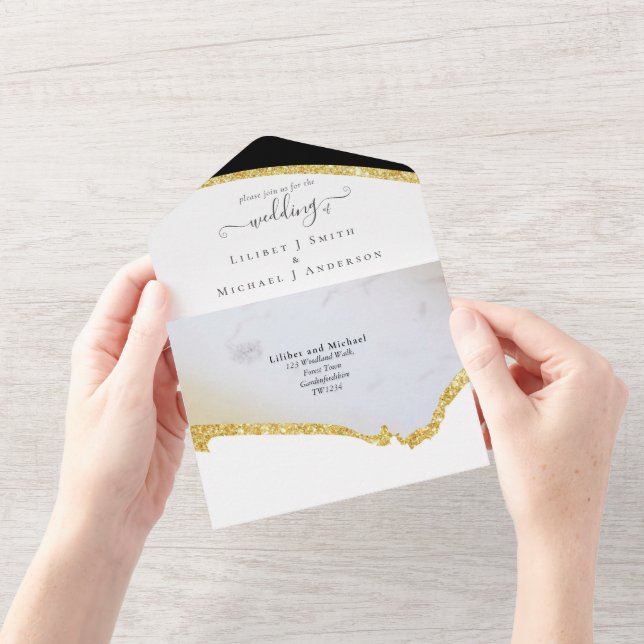 Sublime Black and Gold Moderne Hochzeit All In One Einladung (Eröffnung)