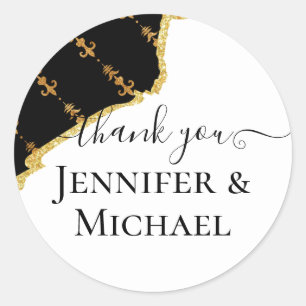 Sublime Black Gold Fleur De Lys Hochzeit Runder Aufkleber