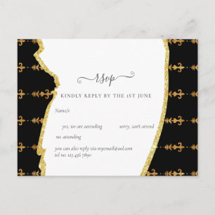 Sublime Black Gold Fleur De Lys Wedding Postkarte