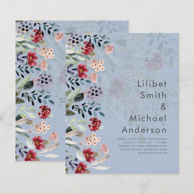 Sublime Burgundy Blue Wildblumen Wedding Elegant (Vorne/Hinten)