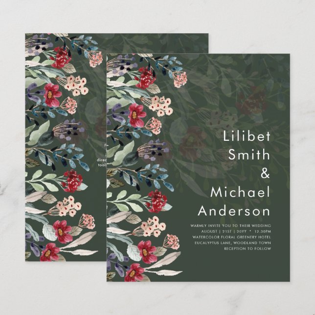 Sublime Burgundy Blue Wildblumen Wedding Elegant (Vorne/Hinten)