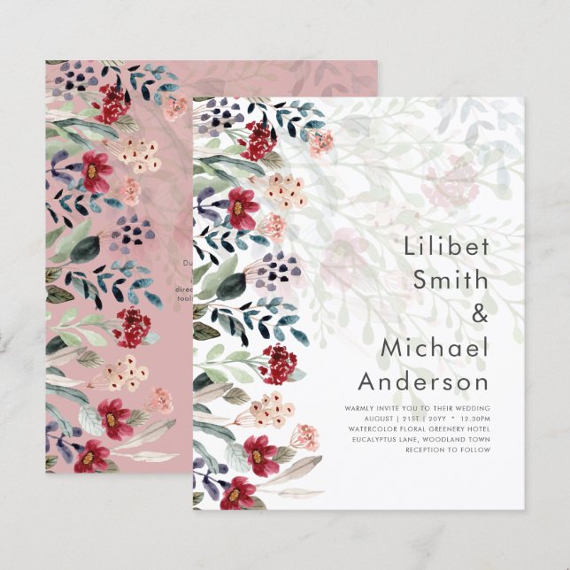 Sublime Burgundy Blue Wildblumen Wedding Elegant (Vorne/Hinten)