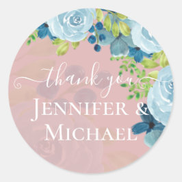 Sublime Dusty Blue Flowers Sage Green Wedding Runder Aufkleber