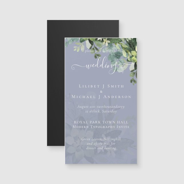 Sublime Dusty Blue GREENERY Eucalyptus WEDDING Magnetkarte (Vorne/Hinten)