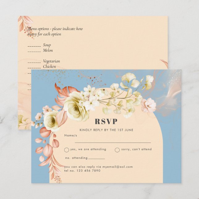 Sublime Dusty Blue Peach Wedding Postkarte (Vorne/Hinten)