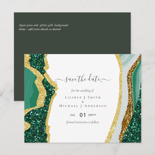 Sublime Emerald Green Gold Agate Wedding Postkarte (Vorne/Hinten)