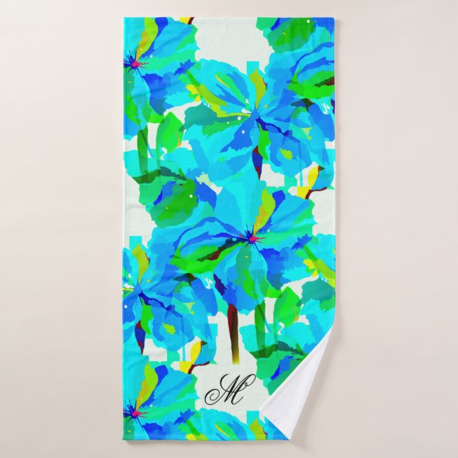 Sublime Himalayan Poppy Aqua Green Floral Muster Badehandtuch (Badehandtuch)